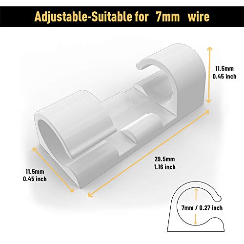 Cable Clips with Strong Self-Adhesive, XIAOXI Cable Management TV PC Wire Holder Sticky Tidy and Organizer Cord and Wires - 40 Pcs (White) - color: White