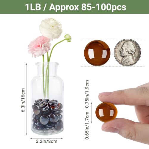 Suream Glass Rocks for Vases, 1 LB Dark Amber Marbles for Centerpieces, Glass Pebbles Marbles for Vases Fillers Fish Tank Aquarium Table Scatters DIY Crafts - color: Dark Amber