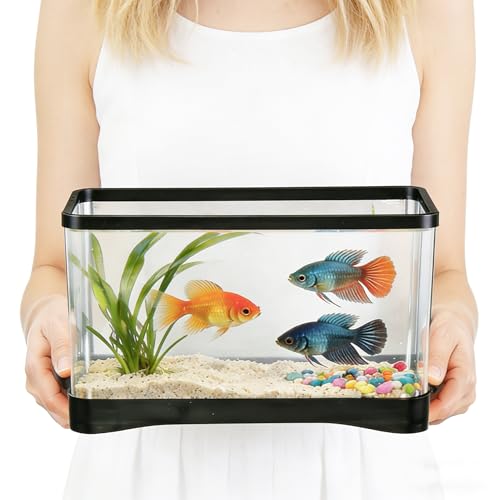 2 Gallon Plastic Rectangular Fish Tank, Large Clear Shatterproof Aquarium for Betta Fish Reptiles Succulents Flower Centerpiece, Fish Terrarium for Centerpiece Home Office Desktop Decors Gift