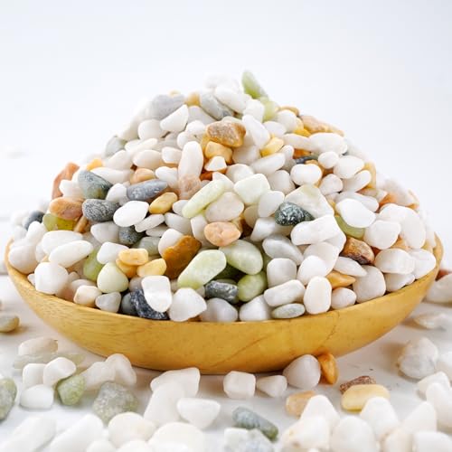 Mixed Color Decorative Rocks Stones Pebbles for Plants Garden Gravel White Rocks with Yellow, Green Pastel Accents Vase Filler Rocks Natural Stone Top Dressing for Potted Plants Succulents 2.2 lbs - color: Three Colors Rocks, size: 2.2 lb