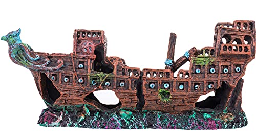 Aquarium Pirate Ship Decorations - Fish Tank Ornaments, Resin Material Shipwreck Decor, Eco-Friendly for Freshwater & Saltwater Aquariums - color: Pirate Ship