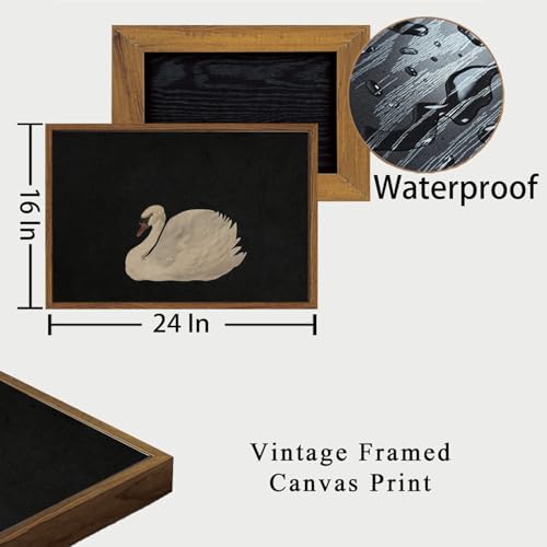 OIQArtOIQ Vintage Framed Wall Art Moody Grace Swan Canvas Art Prints Rustic Farmhouse Pictures Wall Decor Modern Cottagecore Paintings Artwork For Bedroom Kitchen Bathroom Office Living Room - color: Elegant Swan, size: 16x24 in