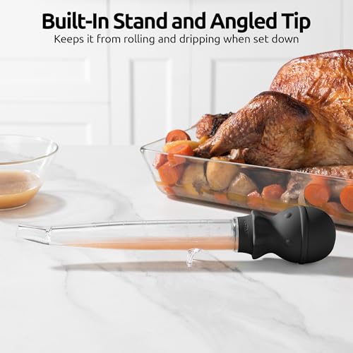 U-Taste 228.2℉ Heat Resistant 1.5 oz Angled Turkey Baster for Cooking Basting Meat (Black), and 18/8 Stainless Steel Measuring Spoons Set of 9 for Dry and Liquid Ingredients