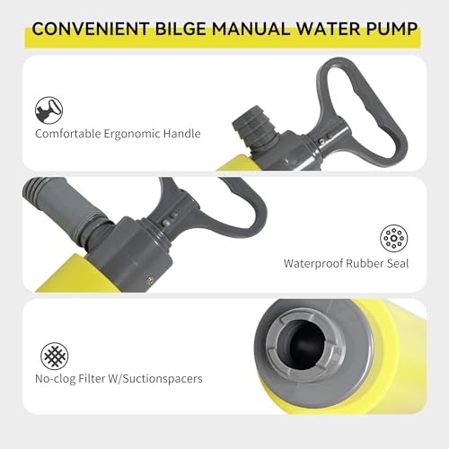 Manual Bilge Pump for Boats Kayak Canoe - Portable Siphon Pump, Kayak Bailer with Reversible Hose,Yellow,19Inch - color: Yellow, size: Large