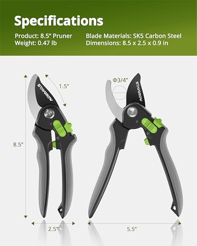 Pruning Shears for Gardening,8.5" SK5 Garden Shears Cuts 10000+ Times Staying Sharp, Garden Scissors with One-handed Unlocking&Adjustable Handle, Garden Clippers Gardening Tools for Men Women - style: 8.5" Bypass