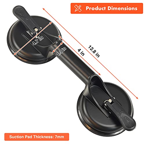 2 Pack Suction Cups Heavy Duty Aluminum Vacuum Plate Handle Glass Holder Hooks to Lift Large Glass/Tile Lifter/Moving Glass/Pad for Lifting/Dent Puller - color: 2 Pack Double Plate-Black