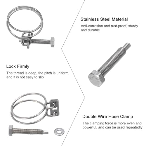 uxcell 10Pcs Double Wire Hose Clamp, 30-34mm Adjustable Stainless Steel Wire Hose Clips with M6 Bolt for Dust Collection Hose, Pump Hose Pipe - size: 30-34mm