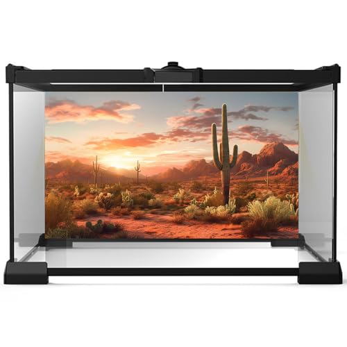 Desert Reptile Tank Backdrop Sunset Desert Landscape Saguaro Cactus Gobi Plants Terrarium Background Sunset Sky Rugged Terrain Desert Landscape Aquarium Tank Background 48x18in - color: Desert Khaki, size: 48(W)x18(H)inches/ 120(W)*45cm(H)