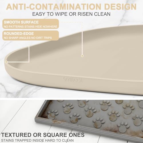 SMILOOL Silicone Pet Food Mat with Raised Edge for Food and Water Bowl, Dog Feeding Mats, Cat Food Trays for Floor Waterproof, Rubber Tray for Dogs and Cats, 22 x 14 x 0.8 Beige - color: Beige, size: 22"L x 14"W