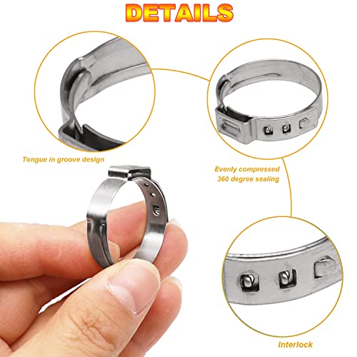AKIHISA 420Pcs 20 sizes Single Ear Hose Clamps, 7-28.6mm 304 Stainless Steel Pex Crimp Rings Kit, Crimp Hose Clamp Assortment Set for Securing Pipe Hoses and Automotive Use - size: 420Pcs (7.0-28.6mm)