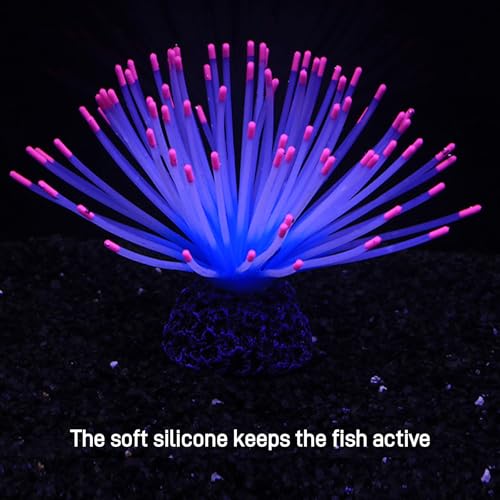 Glowing Sea Urchin Aquarium Decor - Fluorescent Rainbow Ornament with Weighted Base for Fish Tank, Safe Soft Silicone, Freshwater & Saltwater, Vibrant Glow Under Blue Light (Pink) - color: Pink