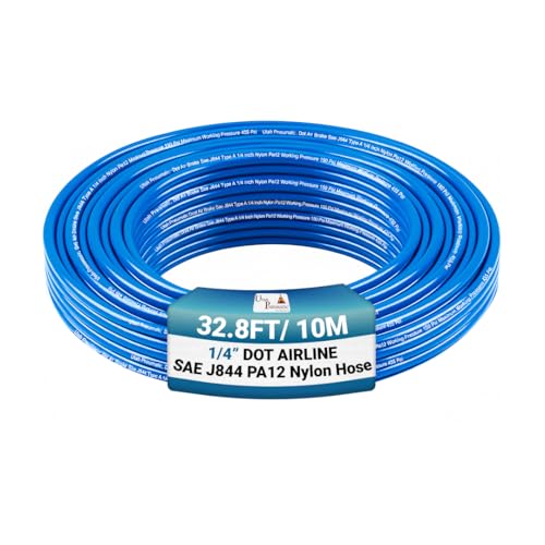 Utah Pneumatic 1/4" DOT Air Line SAE J844 PA12 Nylon Tubing for Air Suspension, Industrial Automation, Workshop Air Systems, Misting & Fluid Transfer, Blue - 10 Meters (32.8ft) - color: Blue, size: 1/4" x 32.8 Feet