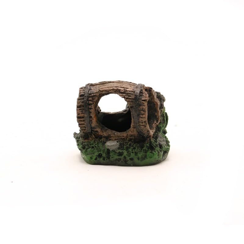 Resin Aquarium Decoration, Hollow Log Barrel with Starfish, 5.5 x 4.5 x 5 cm, Fish Tank Ornament
