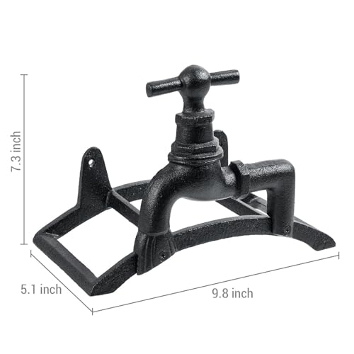 MyGift Brown Heavy Duty Cast Iron Outdoor Garden Hose Hanger Wall Mounted Water Hose Holder Reel with Vintage Scrollwork Design (Spigot Design) - style: Spigot Design