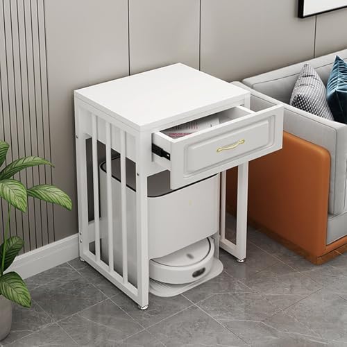 Living Room Sweeper Shelf Organizer Storage Cabinet Movable Fish Tank Rack with Wheels(White Frame+Light Walnut) - color: White Frame+light Walnut