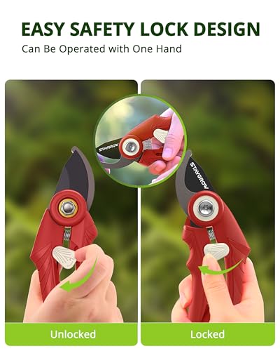 Pruning Shears - 6.9" Professional Garden Shears with SK5 Stainless Steel Sharp Blades, Garden Clippers with Comfortable Grip Hands and Safety Lock, Gardening Tools for Men Women - Red - style: 6.9" Bypass Red