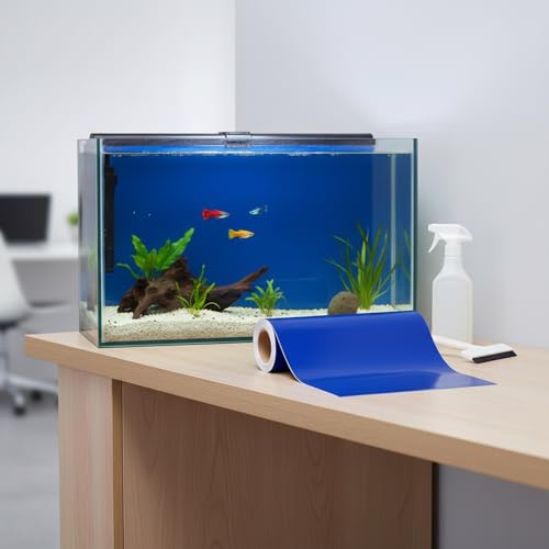 Self-Adhesive Aquarium Background Sticker, Opaque Blue PVC Backdrop for Fish Tank Glass - size: 39.37 x 15.75 x 0.04 in