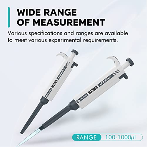 LAB FISH Laboratory Micropipette 100-1000ul Capacity Range High Accurate Single Channel Pipettor Manual Adjustable Volume Pipettes Increment 5ul with 200pcs 1000ul Pipette Tips Set - style: 100-1000ul Set