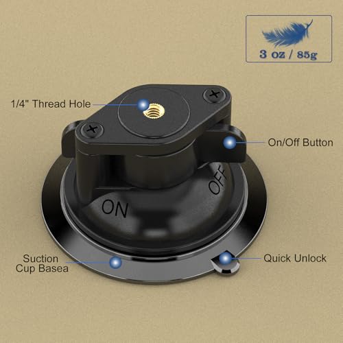 MINIFOCUS Suction Cup Base with 1/4" Female Threaded for Hook, Camera or Phone Mount, Magic Arm, Heavy Duty Suction Cup for Windshields, Smooth Walls, Mirrors, and Other Glossy Surfaces