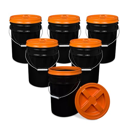 ePackageSupply 5 Gallon Bucket - Food Grade Bucket with Airtight Gamma Seal Screw-On Lid, BPA-Free, Heavy-Duty 90 Mil HDPE Plastic, Bulk Storage, Durable Container, Made in USA, Black/Orange, 6 Packs - color: Black/Orange, size: 6 Packs