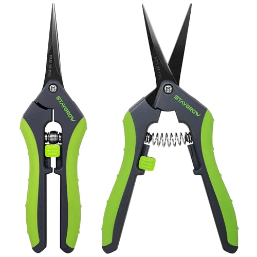 2pcs 6.5" Pruning Shears for Gardening, Ultra Sharp Garden Scissors for Precise Cuts, Stainless Steel Bonsai Clippers with Spring Loaded, 6.5 Inch Garden Shears (1pc Straight & 1pc Curved)