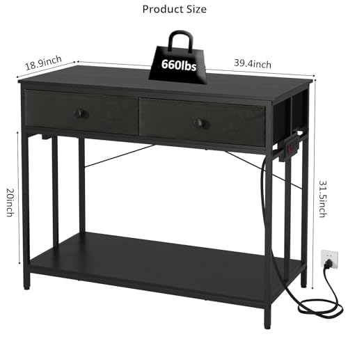 VOWNER 40 Gallon Aquarium Stand with Power Outlet, Metal Frame Fish Tank Stand with Cabinet Storage, Double Turtle Reptile Terrariums Tank Stand, 39.4" L*18.9" W Tabletop, 660LBS Capacity, Black - color: Black