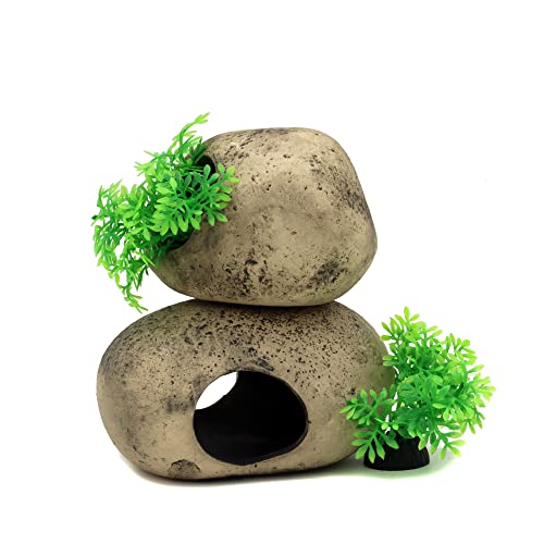 Stackable Aquarium Ceramic Decorations Rock Caves,Betta Fish Tank Decor Accessories,Hideaway for Shrimp Cichlid Hiding Breeding Spawning (Set of 2)