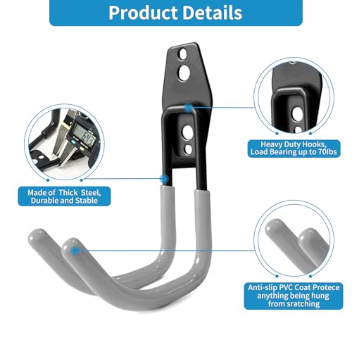Garage Storage Utility Hooks，Garage Garden Tool Organizer，Steel Wall Mount Hooks, Large Garden U Hooks （2 Pack） (Type-2-Gray) - color: Type-2-Gray