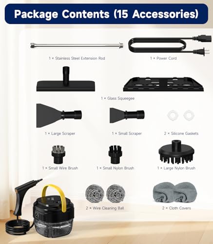 Handheld Steam Cleaner, 1.7L Tank, 6-Level Adjustable,15s Heat-Up Portable Steamer for Cleaning, 1500W High Pressure Steamer, 15Pcs Accessories Steam Cleaner for Home Kitchen Grease Car Detailing