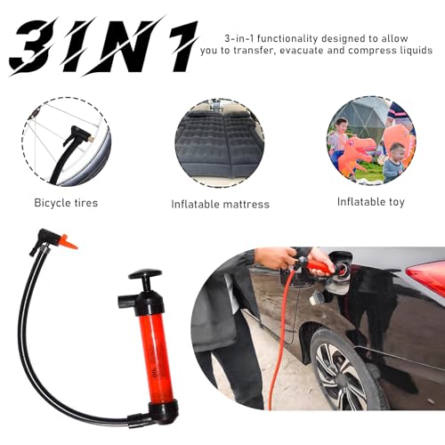 Siphon Pump Fluid Transfer Pump for Car, Fuel Transfer Hand Pump Kit for Gas Oil Water Liquids, Manual Fluid Fuel Extractor Suction Tool, Car Accessories