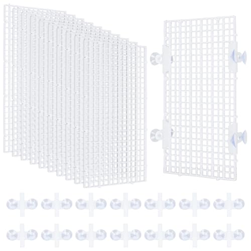 BENECREAT 12 Pcs Plastic Fish Tank Divider with 24 Suction Cups, 11.7x5.9 Inch Aquarium Isolation Grid Board for Separating Different Fish, White - color: White