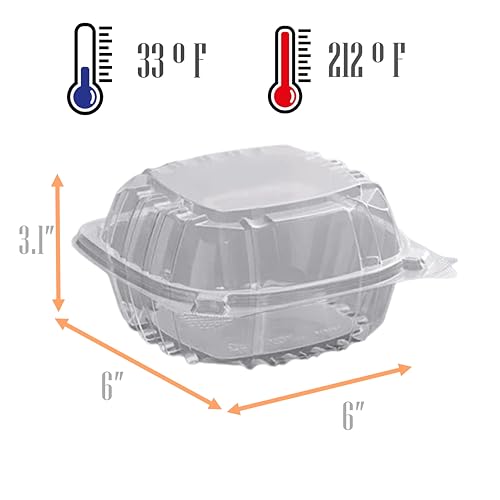 Mr Miracle Clamshell Containers - Clear Disposable Plastic To-Go, Leak-Resistant and Durable for Delivery like Uber Eats, Ideal for Cakes, Salads, Small Sandwich, Personalizable (6" X 6" - 50 Count) - size: 6" X 6" - 50 Count