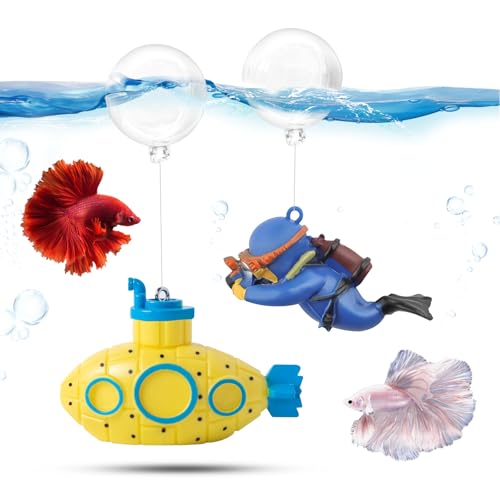 CousDUoBe 2.1 in Mini Floating Submarine Fish Tank Decoration Set，Cute Retro Submarine Set and Floating Diver,Aquarium Decorations Resinous Betta Fish Tank Accessories - color: Yellow