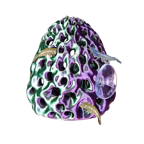 Shrimp Dome Hide, Shrimp Hides for Aquarium, Betta Fish Hideout with Suction Cup, Betta Habitat Tank Ornament Accessories, Aquarium Decor for Small Fish Guppy Hiding Resting (Green Purple) - color: Green Purple Gradient