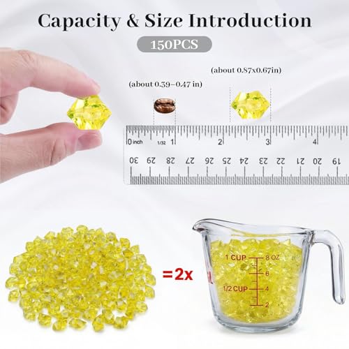 DomeStar Yellow Fake Ice Rocks, 150PCS Acrylic Gems Crystals Plastic Diamonds Fake Ice Cubes for Vase Fillers DIY Craft Wedding Photography Prop Display Table Scatter Home Amalfi Coast Decorations - color: Yellow