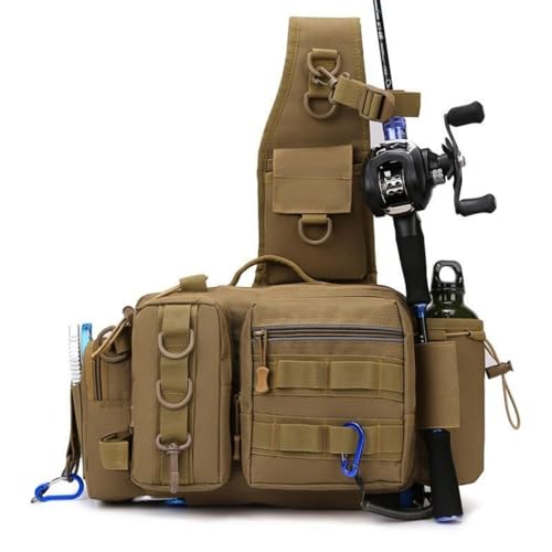 Tactical Fishing Backpack with Rod Holders,35L MOLLE Tackle Bag Water Resistant for Men and Women,Outdoor Gear Storage for Saltwater and Freshwater (Khaki) - color: Khaki