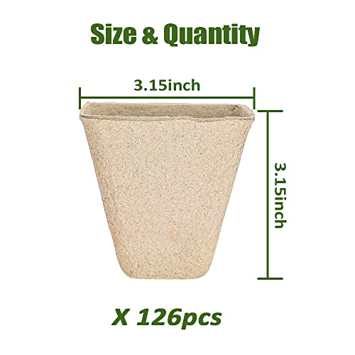 YESIACE 126 Packs Square Peat Pots, 3.15 Inch Seed Starting Pots with Drainage Holes Square Nursery Pot,Biodegradable Eco-Friendly Round Plant Seed Starter Peat Germination Seedling Trays - size: 3.15 inch Square