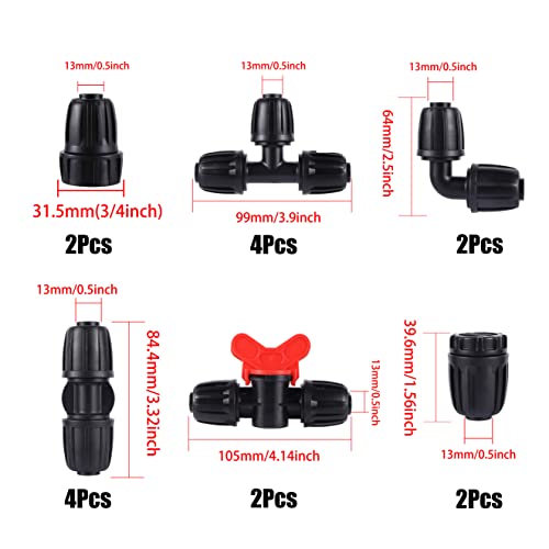16 Pcs 1/2 inch Tubing Irrigation Fittings Kit, For (1/2" ID x0.6-0.63" OD) 16mm Drip Tubing Barbed Locked Nuts Connectors 2 Ends,2 Elbows,2 Switch Valves,2 US Standard Adapters,4 Tees 4 Couplings - size: 1/2 inch Irrigation Fittings kit