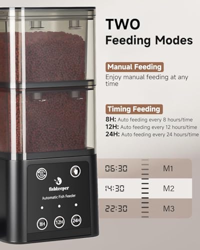 fishkeeper Automatic Fish Feeder for Aquarium - 520ML Large Capacity Adjustable Fish Feeder Automatic Dispenser with Timer for Vacation, Weekend or Daily Use, Three Fixed Methods - size: 520ML