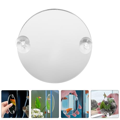 INOOMP Fish Training Acrylic Mirror, Decorative Fish Exercise Mirror Round Betta Exercise with Suction Cups for Tank Decoration -3.5Inch