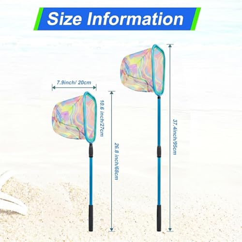 Kids Fishing Net, 3 Pack Telescopic Landing Net with Aluminum Pole Handle, Beach Nets Toys for Kids, Butterfly Net Bug Net, Fish Net Crab Nets Fishing Gear for Kids Youth, Outdoor Playing
