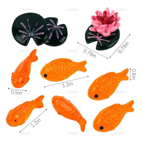 AUEAR, 8 Pack Mini Red Fish Lotus Ornaments Animal Garden Micro Landscape Decor