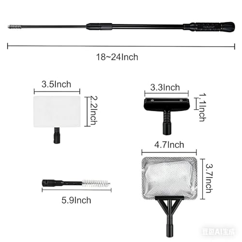 Carefree Fish 4IN1 Aquarium Cleaning Tools Long Handle Adjustable Length 18~24Inch Fish Tank Cleaner Kit Algae Scraper Scrubber Brushes Set - size: 18~24In