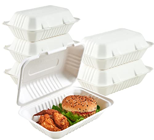 ECOLipak Clamshell Take Out Food Containers, 9 * 6 inch 75-Pack Disposable To Go Containers, To Go Boxes for Food Salad - color: 9*6 in, 1-Compartment,75Pack