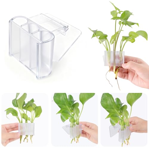 1 Pack Hanging Aquarium Plant Holder – 3 Holes Aquatic Plant Cups, Fish Tank Holder for Aquatic Plants, Ideal for Aquarium Tank Decoration(Transparent) - color: Transparent - 1 Pcs
