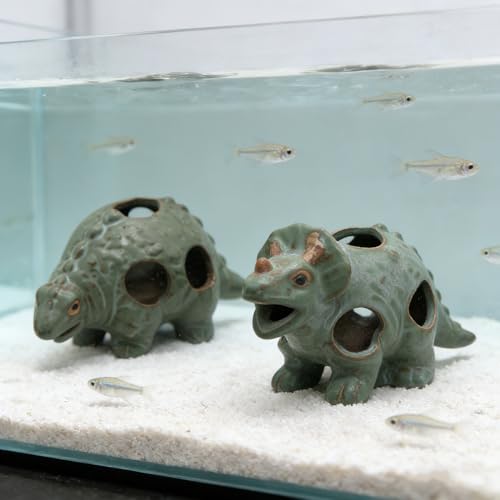 M2cbridge Aquarium Ceramic Cave Rock for Betta Shrimp Cichlid Fish Hideout Decor (Small Dinosaur 2pcs) - color: Small Dinosaur 2pcs