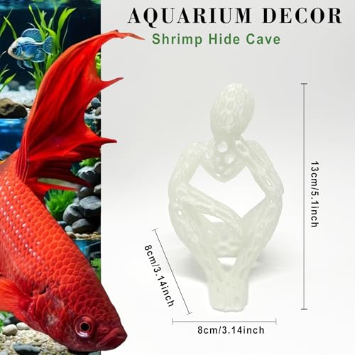 Shrimp Hide Cave for Aquarium - Luminous Shrimp Cave & Sculpture, 3D Printed White Fish Tank Accessories Decorations, Safe Shelter for Shrimps/Betta/Turtles, Mini Art Statue (White/Glowing Green) - color: White/Glowing Green