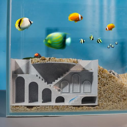 Aquarium Undergravel Fish Tunnel Hide Cave Corner Castle Tank Decorations Under Gravel Viewing Tunnel Fish & Shrimp Cave for Aquarium Hideout(Light Gray,Style A) - color: Light Gray, style: Style A