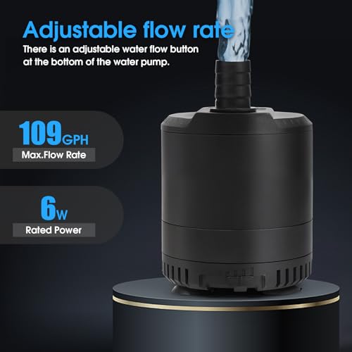 Aquarium submersible pump 109-724GPH, aquarium water pump, Adjustable water flow, Quiet operation,1 Nozzle,Suitable for fish tanks, ponds, aquariums, statues, hydroponic greens. - size: 6W