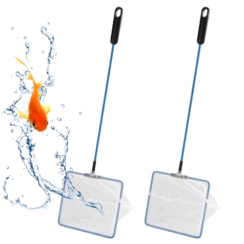 Mogoko Fish Net Aquarium, Small Fish Tank Net with Long Plastic Handle, Square net with Fine Mesh for Tank Cleaning - size: 5 Inch